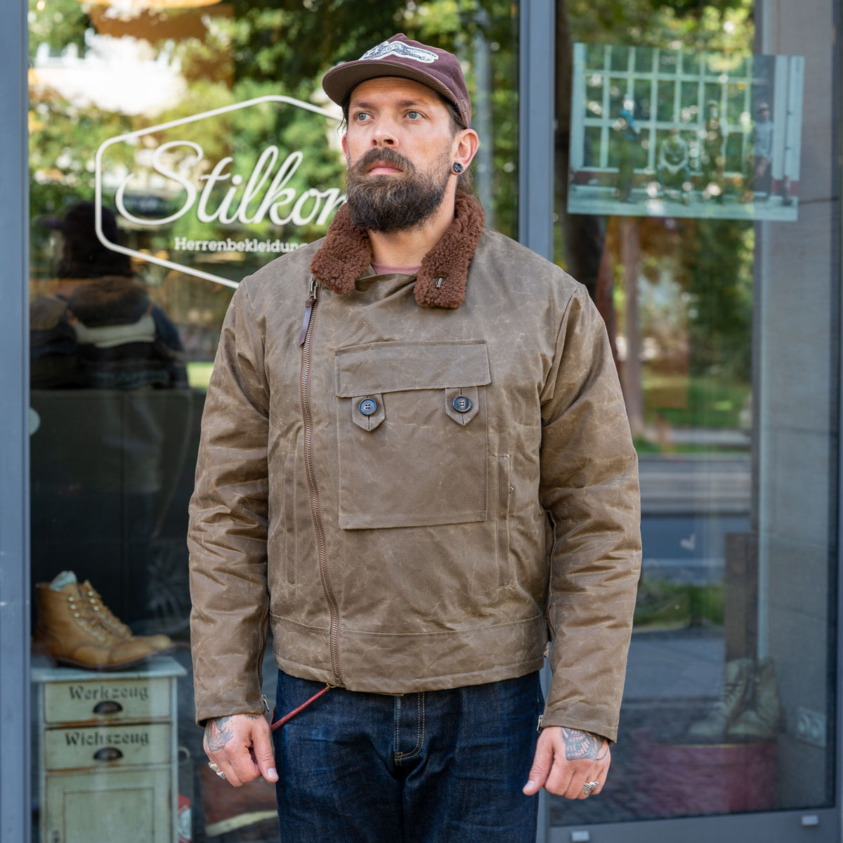 “Swedish” Motorcycle Waxed Canvas Jacket Tan