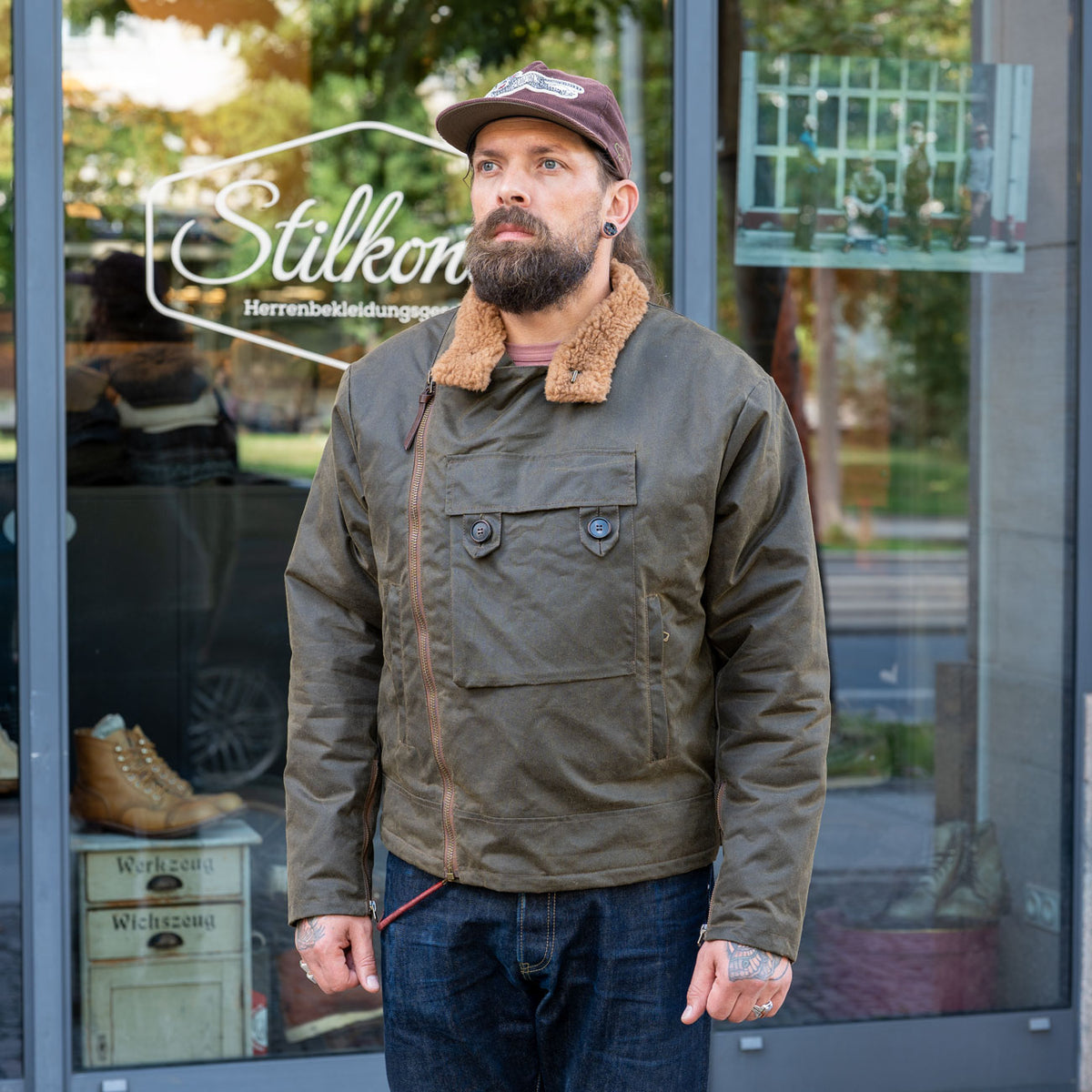 “Swedish” Motorcycle Waxed Canvas Jacket Army Green