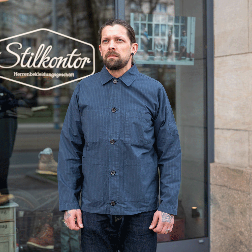 Coverall Jacket in Navy Nearly Pinstripe Navy