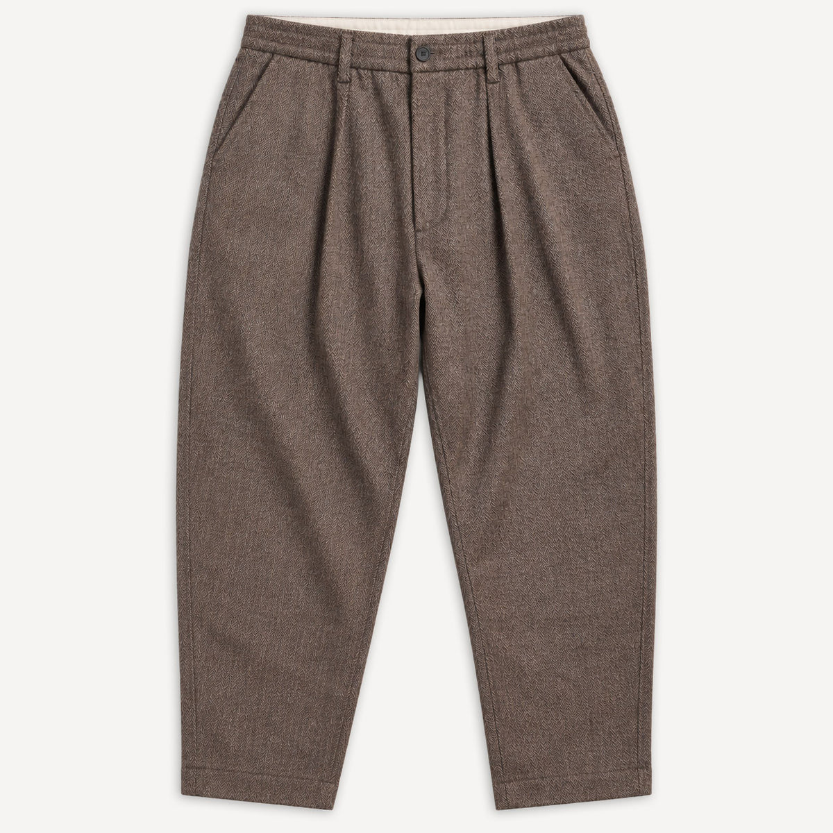 Pleated Track Pant Wool Herringbone Brown