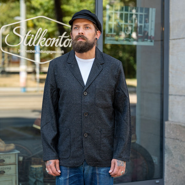 Three Button Jacket Salt/Pepper Tweed Black