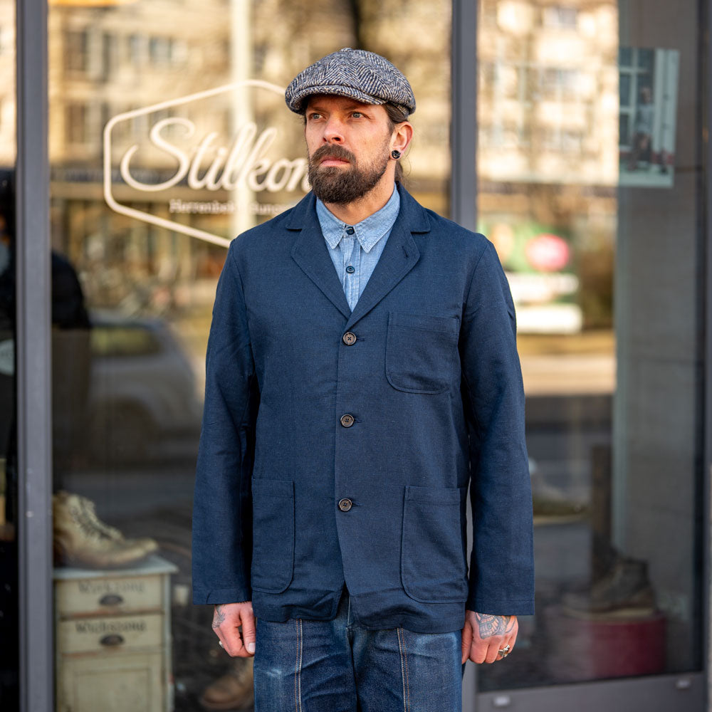 Three Button Jacket Lord Cotton Linen Navy