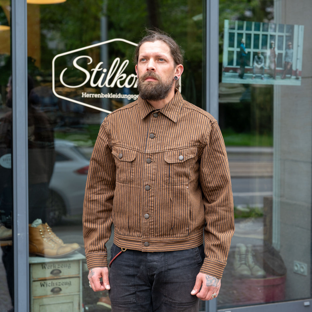 High Low Jacket Herringbone Brown