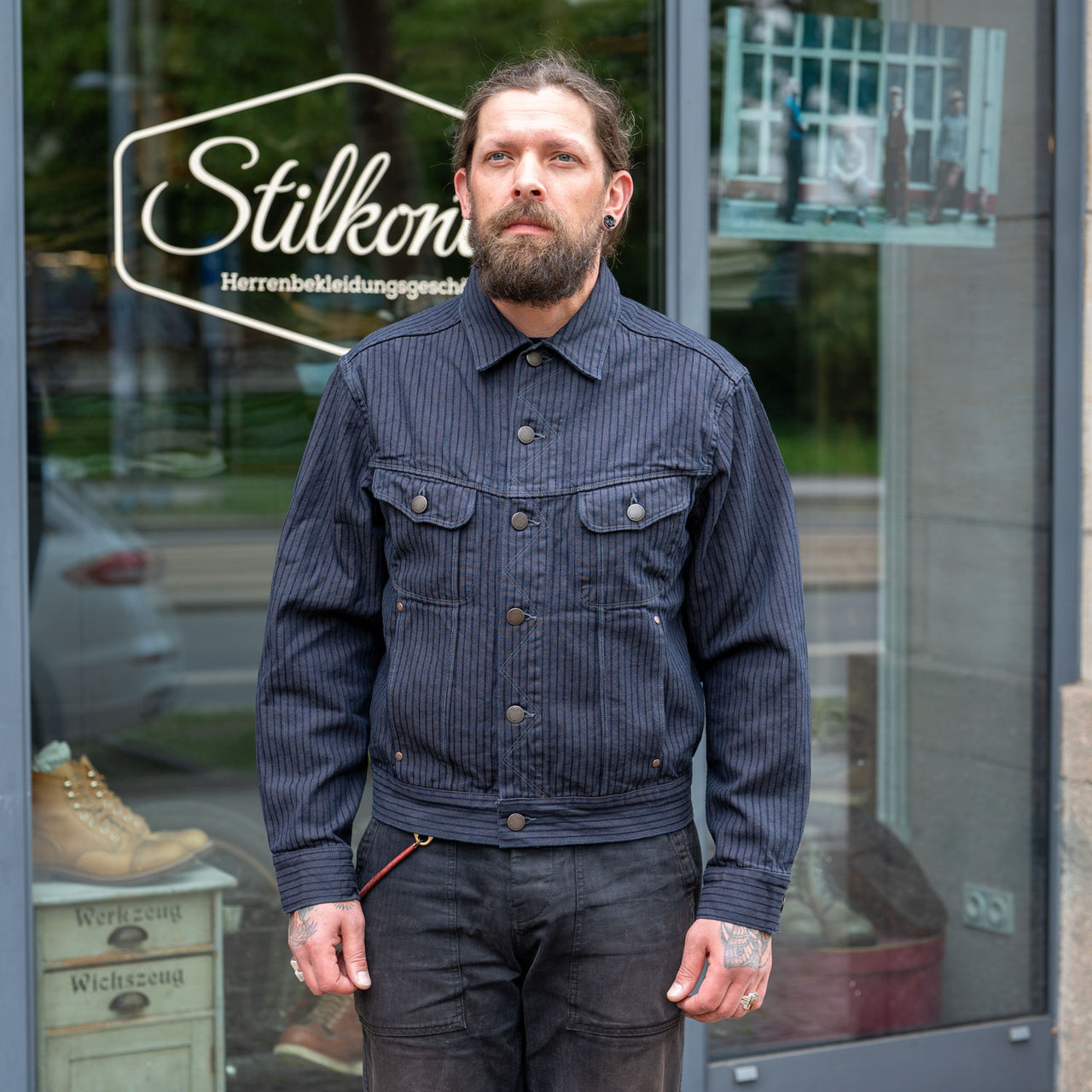 High Low Jacket Herringbone Indigo