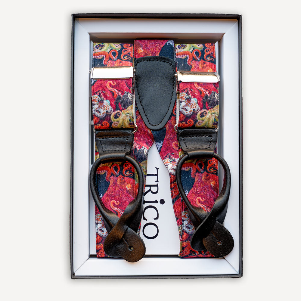 Hosenträger 36mm breit mit Rollzug Rot "Oktopus"
