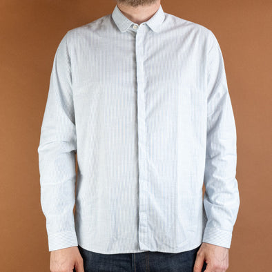 Cute Shirt in Portuguese Brushed Flannel Blue and White Stripes
