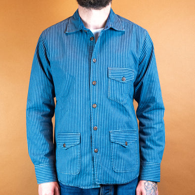 Cotton Shirt Jacket Striped Blue