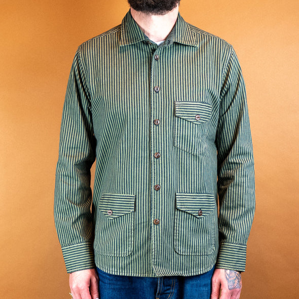Cotton Shirt Jacket Striped Green