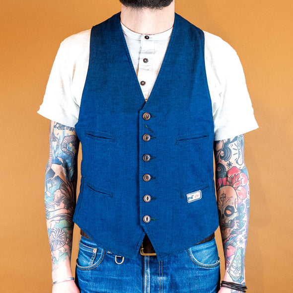 Cotton/Linen Vest Blue