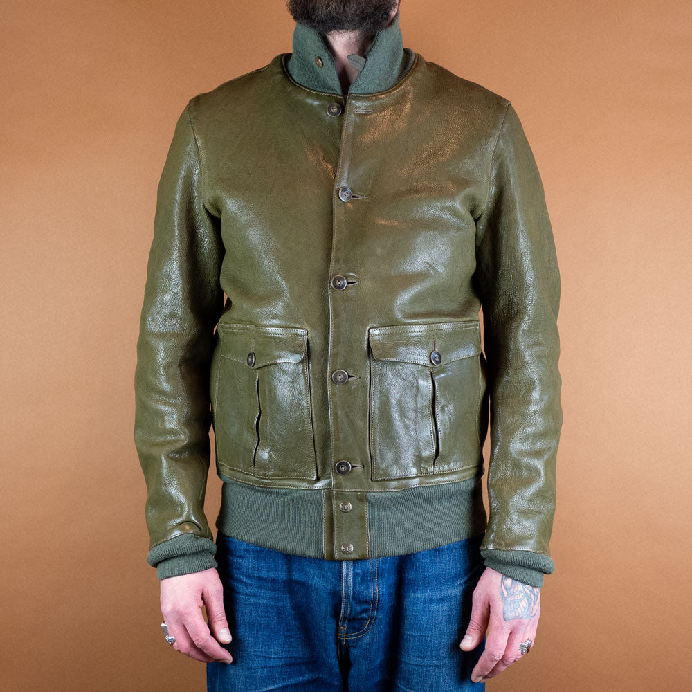 Baseballjacke Leder Grün