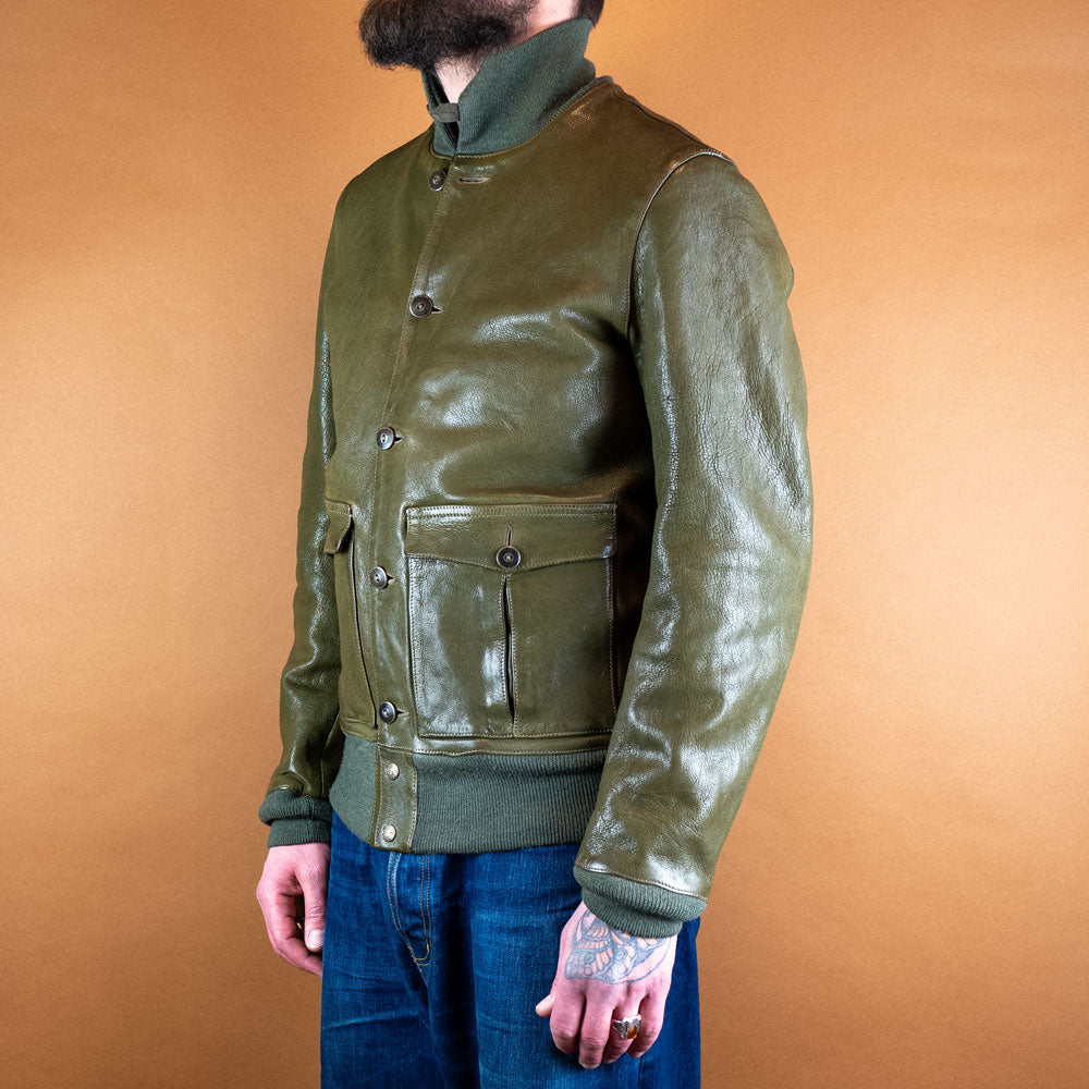 Baseballjacke Leder Grün